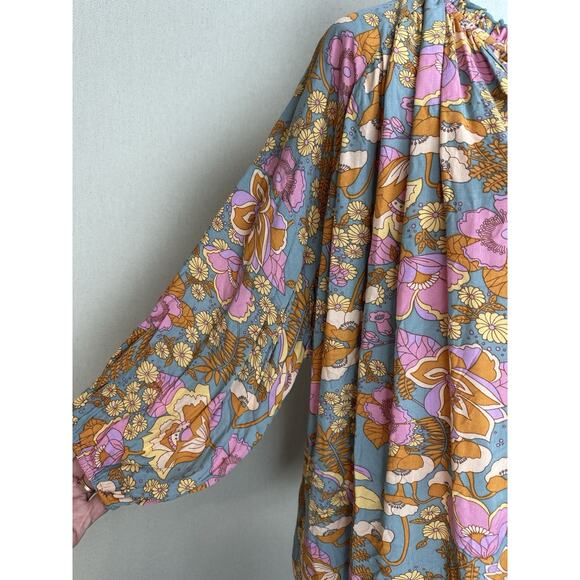 NWT Entro Women's Sz S Runs Big V-neck ruffled Collar floral 3/4 sleeves Boho - Picture 3 of 16